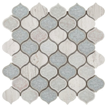 Mosaic Crackle Glass And Marble Tile Arabesque Shape For Wet & Dry Walls, Purple
