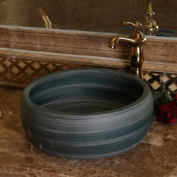 Circular lines painted black ceramic sink - Bathroom Sinks