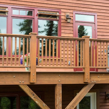 Rustic Entryway, Walkway and Back Decks with Trex Decking and Cedar Railing