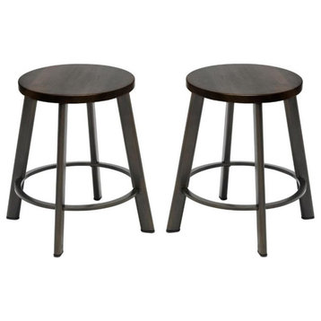 Home Square 18" Transitional Stainless Steel Bar Stool in Espresso - Set of 2