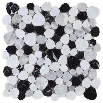 Mosaics Carrara Marble Tile Aphrodite Pebble look - Black & White Floors Walls