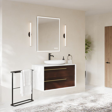 The Rhone Bathroom Vanity, Single Sink, 42”, Smoke Grey, Wall Mounted
