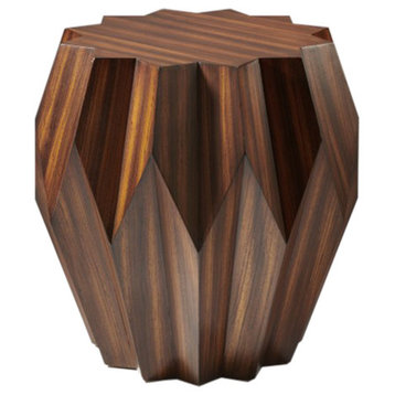 Wood Star Shaped Origami Table, Faceted Drum Midcentury Angles Round