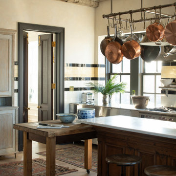 Hand Hewn Timber Ceiling Beams in a French Country Kitchen