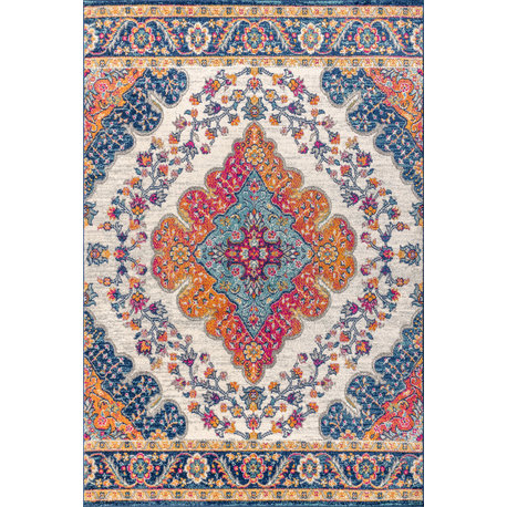 Bohemian FLAIR Boho Vintage Medallion Area Rug, Blue/Multi, 8 X 10