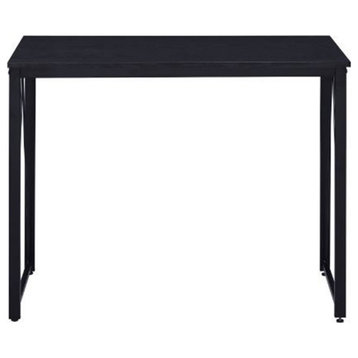 Wooden Writing Desk With Metal Frame, Black Finish