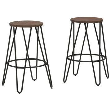 Simeon 26 inch Metal Counter Height Stool with Wood Seat (Set of 2)