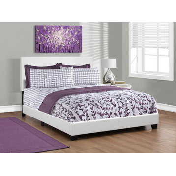 Bed, Queen Size, Platform, Bedroom, Frame, Upholstered, Pu Leather Look, White