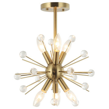 6-Light Antique Gold Starburst Sputnik Pendant Light With Glass Ball Accents
