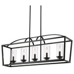 Golden Lighting - Mercer Linear Pendant With Clear Glass Shade - With clear glass options and contemporary finishes, the simplicity of the Mercer Collection is suitable for transitional to modern interiors. Bold, graphic lines create an open-cage design. The fixtures are available in multiple accent colors to match or contrast the smooth Matte Black cages. The generous frames also work well for a modern-loft look.