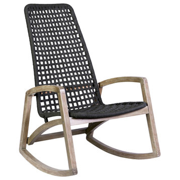 Sequoia Outdoor Patio Rocking Chair in Light Eucalyptus Wood and Charoal Rope