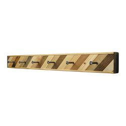 Six Finger Studios - Coat Rack, Diagonal Pattern, Reclaimed Wood, 6 Hook - Wall Hooks