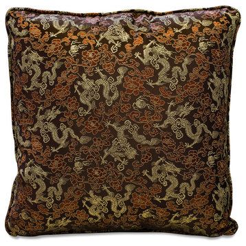 Gold Silk Chinese Dragon Pillow (#52), Brown