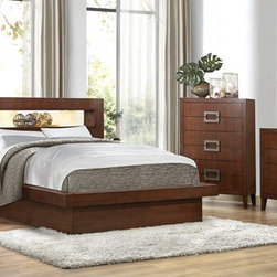 HOMELEGANCE 1817-1 BROWN WOOD QUEEN PLATFORM BED LED LIGHTS MIRROR - Platform Beds