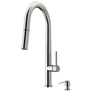 VIGO Greenwich Pull-Down Kitchen Faucet With Soap Dispenser, Stainless Steel
