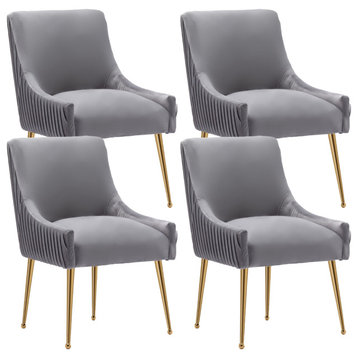 SEYNAR Glam Velvet Dining Chairs Set of 4,Upholstered Kitchen Side Accent Chair, Grey
