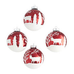 Winter Wonderland Globes - Red - Set of 4 - New - Christmas Ornaments