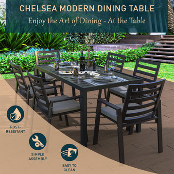 LeisureMod Chelsea 63″ Rectangular Outdoor Aluminum Dining Table, Black