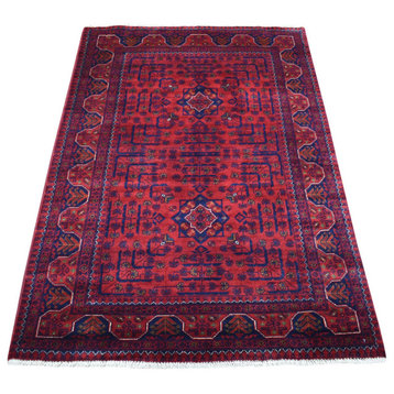Afghan Khamyab Extremely Durable Wool Hand Knotted Deep Red Rug, 3'3" x 5'0"
