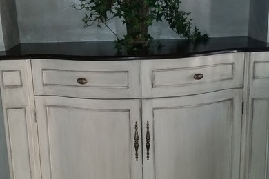 Hallway - small traditional hallway idea in Houston with gray walls