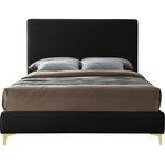 Meridian Furniture - Geri Velvet Upholstered Bed, Black, Full - Provide yourself with a few options when you choose the sleek Geri black velvet full size bed. The headboard, side rails and footboard are all cushioned and upholstered, with snazzy decorative piping on the headboard and footboard. This bed comes with two different sets of legs so you can match your other decor. Use the gold ones, the chrome ones, or two of each color for a truly contemporary approach.