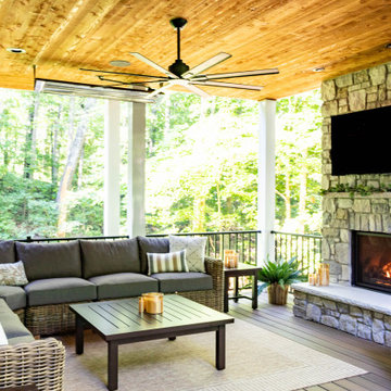 Two Tiered Covered Deck with Fireplaces