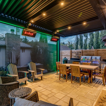 StruXure Adjustable Pergola with TRAX Lighting and Phantom Motorized Screens