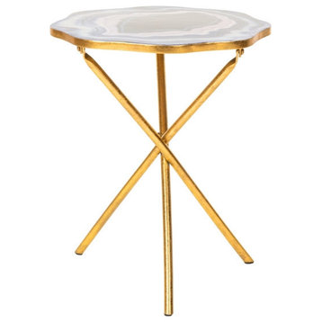 Marie Faux Agate Side Table, Multi Blue/Gold