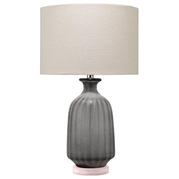 Classic Elegant Soft Gray Frosted Glass Table Lamp 25 in Textured Bottle Shape