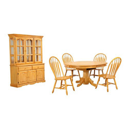 Sunset Trading - 7-Pc Pedestal Dining Set with China Cabinet - Dining Sets