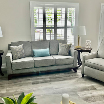 Turquoise-Gray Transitonal Living Room