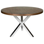 Pangea Home - Collin Round Dining Table, Walnut - Round dining table with veneer top and fun x-twisted high polished metal legs.  Sits 4-5
