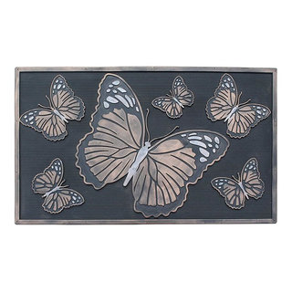 A1 Home Collections A1hc Floral Pattern Black 18 in. x 30 in. Rubber and Coir Outdoor Entrance Durable Monogrammed U Door Mat