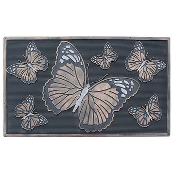 Butterfly Rubber Pin Mat, Copper/Silver Heavy Duty Doormat, 18"x30"