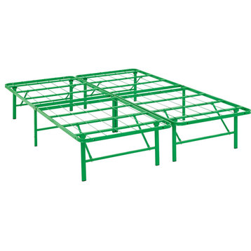 Modern Platform Bed, Green Metal Frame With Ample Under Bed Storage Space, Queen