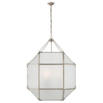 Morris Large Lantern in Polished Nickel with Frosted Glass