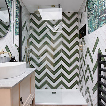 Bold patterned loft shower room
