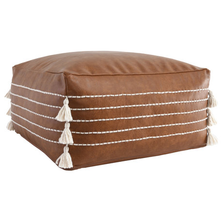 Kosas Home Zeek 24" Vegan Leather Brown Pouf