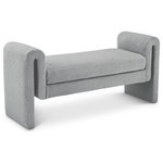 Meridian Furniture - Stylus Boucle Fabric Upholstered Bench, Grey, 51" Wide - Lend a contemporary touch to your home with this grey boucle bench from Meridian Furniture's Stylus collection. Featuring a unique design upholstered in rich grey boucle fabric, this bench is as original as it is comfy. Curved arms provide a resting place so your arms won't get tired while you sit and visit, watch TV, or read a book. This stunning bench is the perfect addition to any modern living space.