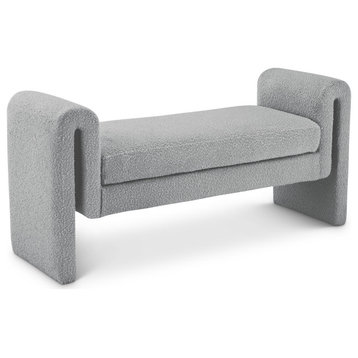 Stylus Boucle Fabric Upholstered Bench, Grey, 51" Wide