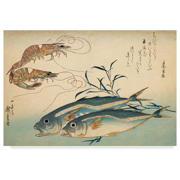 Ando Or Utagawa Hiroshige 'Horse Mackerel And Tiger Prawn' Canvas Art