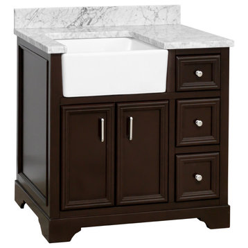 Zelda 36" Bathroom Vanity, Base: Chocolate, Top: Carrara Marble