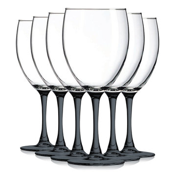 Nuance 10 oz Accent Stem Wine Glasses - Set of 6, Bottom Black