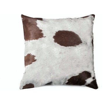 Torino Cowhide Pillow, White/Brown, 18"x18"