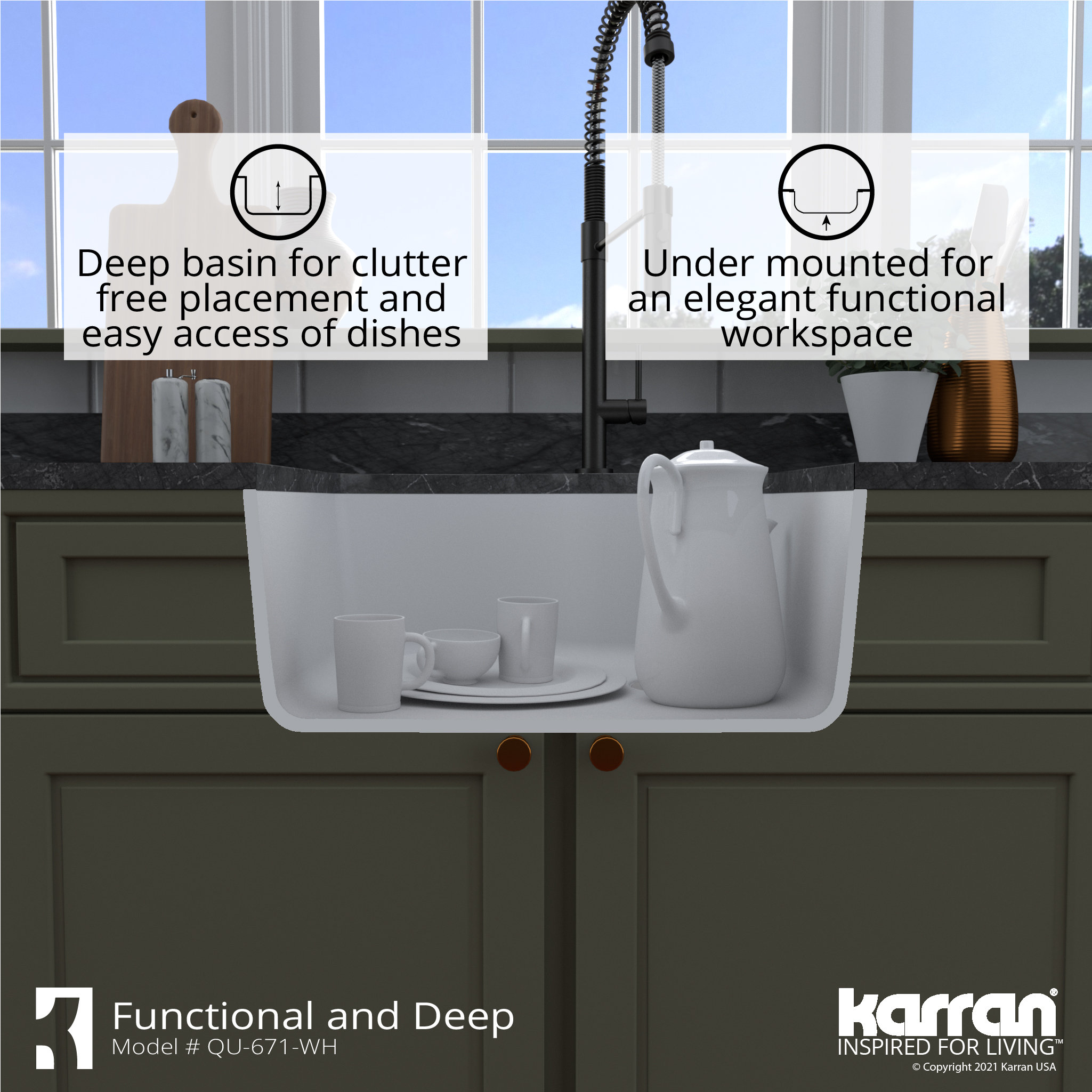 Karran Undermount Quartz Composite 24" Single Bowl Kitchen Sink, White