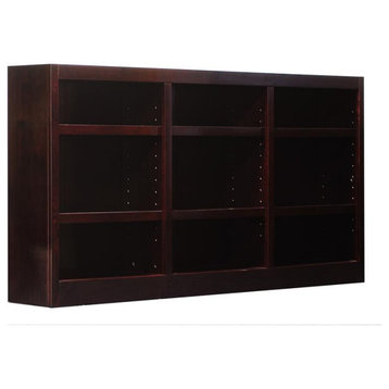 Traditional 36" Tall 9-Shelf Triple Wide Wood Bookcase in Cherry