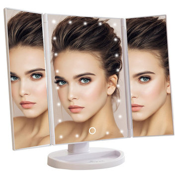 Touch 3.0 Trifold Dimmable LED Makeup Mirror, White