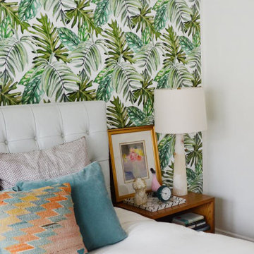 Monstera leaves wallpaper for Californian greenhouse apartment