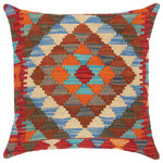 Bareens Designer Rugs - Shabby Chic Turkish Geoffrey Hand Woven Kilim Throw Pillow - Embellish your home with this timeless casual chic handmade Southwestern Kilim throw pillow covers made with and cotton. Constructed on a loom by Nomad Turkman people with hand spun and Natural Vegetable dyes these beautiful Kilim pillow covers are known for their beautiful repetitive geometrical, naturalistic floral and traditional patterns yet still giving it a moden look. Masterfully artisan-crafted on traditional Kilim looms with a contemporary fashion palette producing bold intricate sharp patterns making them a standout piece in any decor.