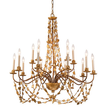 Mosaic Extra Large Antiqued Gold Flambeau Inspired 15 Light Chandelier